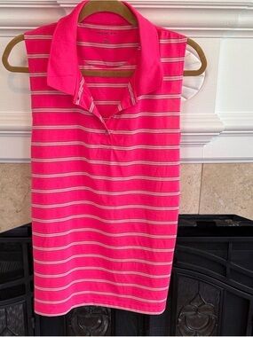 Maggie Lane Pink Striped Sleeveless Golf Tennis Polo Top XL